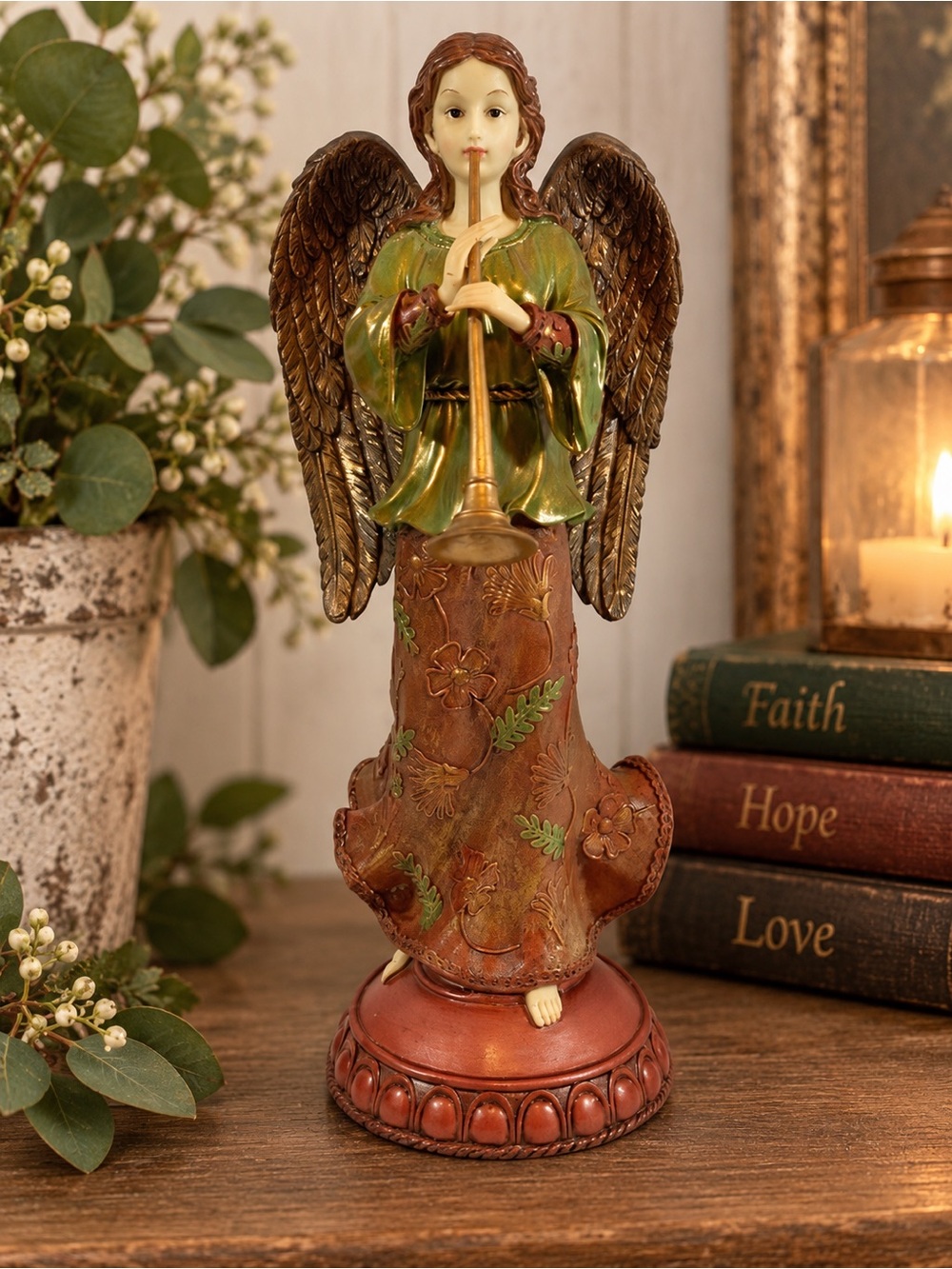 Angel Figurine with Trumpet Faith Hope Heavenly Home Décor